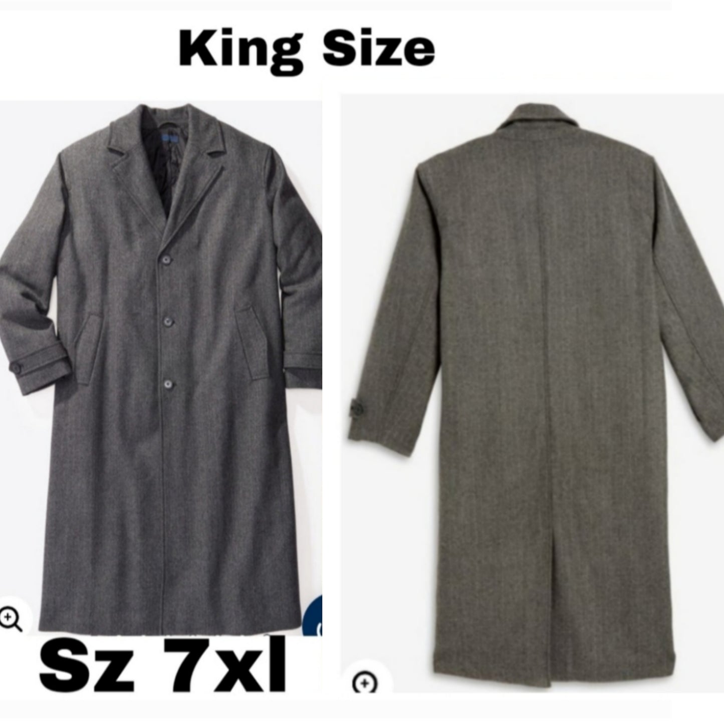 KINGSIZE Wool-Blend Long Overcoat. Sz 7xl. New! Gray/Blk