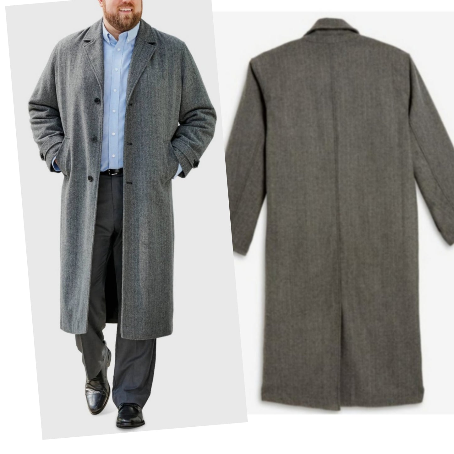 KINGSIZE Wool-Blend Long Overcoat. Sz 7xl. New! Gray/Blk
