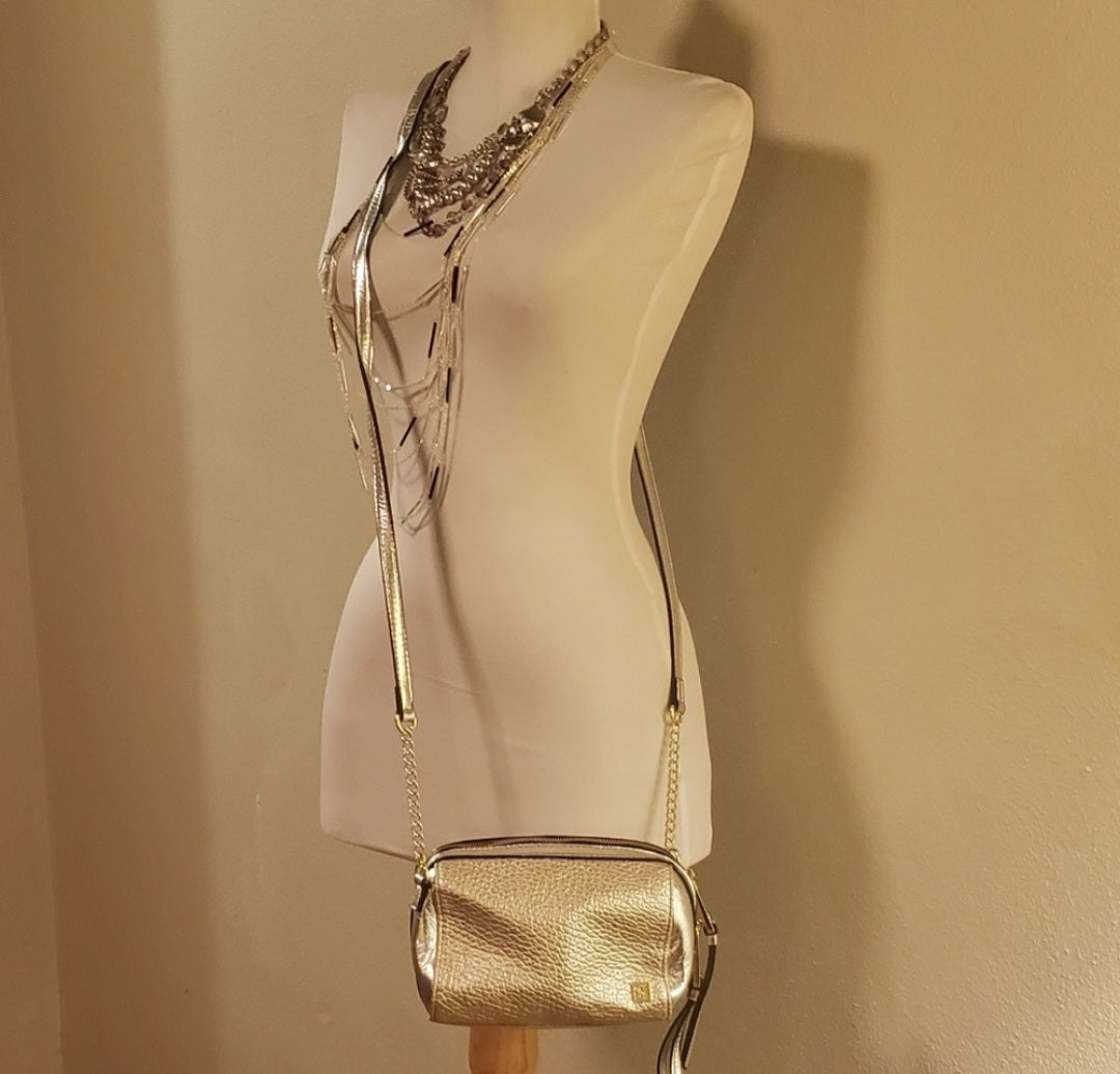 Kate Landry silver lthr crossbody