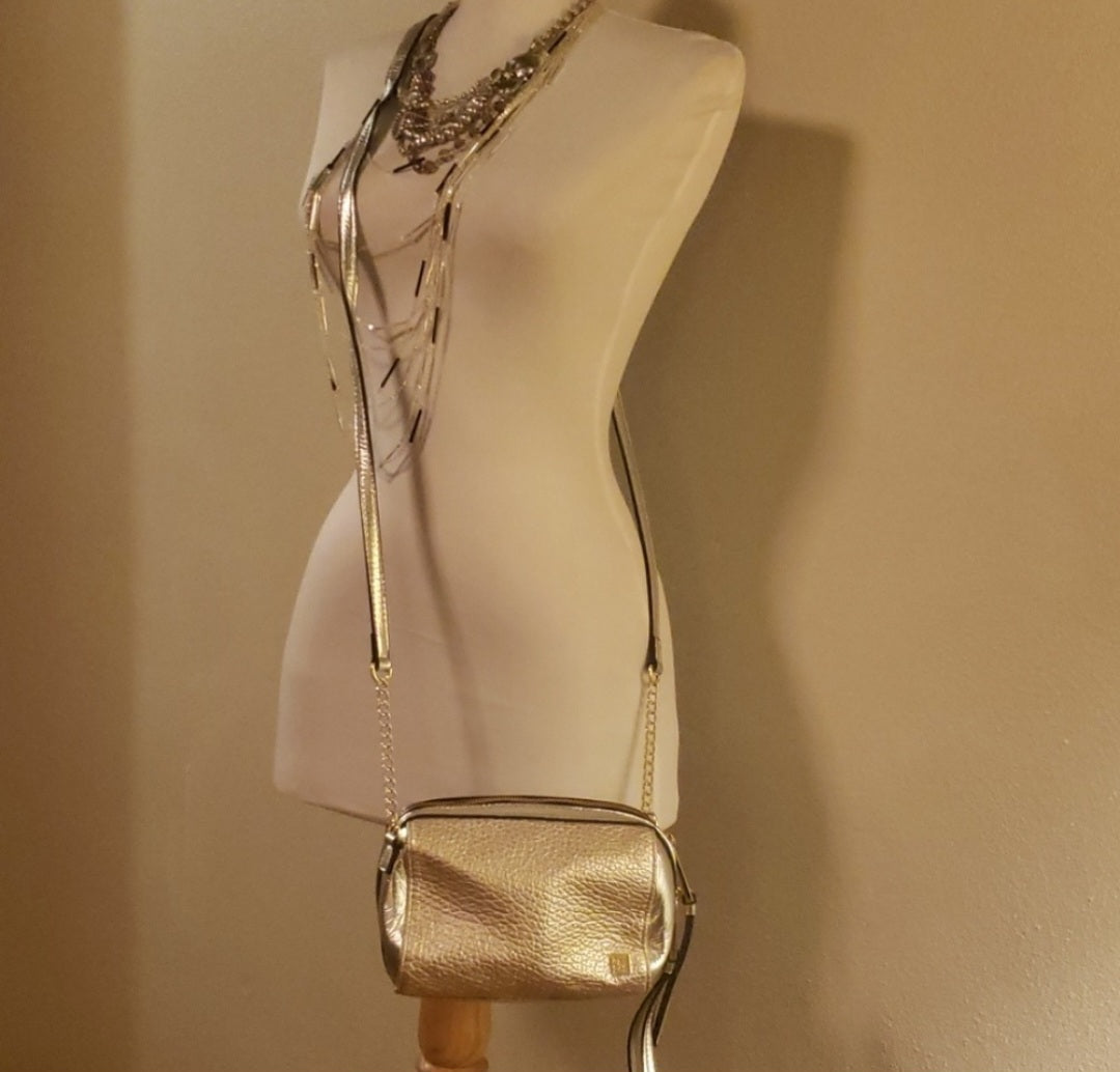 Kate Landry silver lthr crossbody