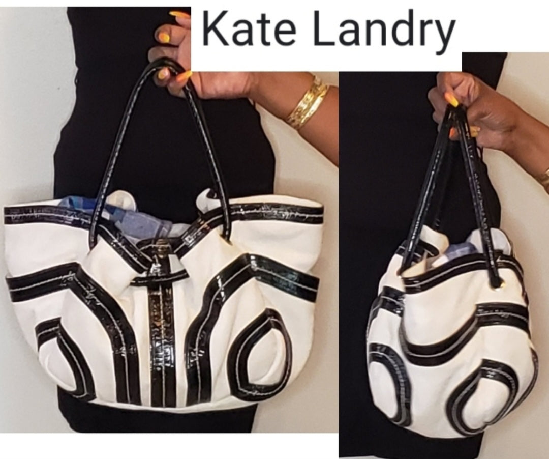Kate Laundry black and white leather bucket bag.