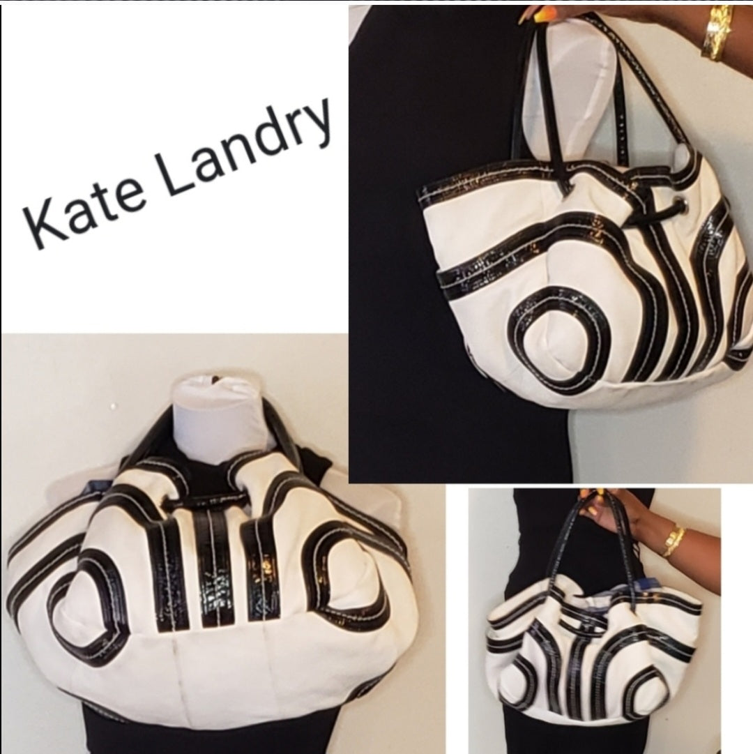 Kate Laundry black and white leather bucket bag.