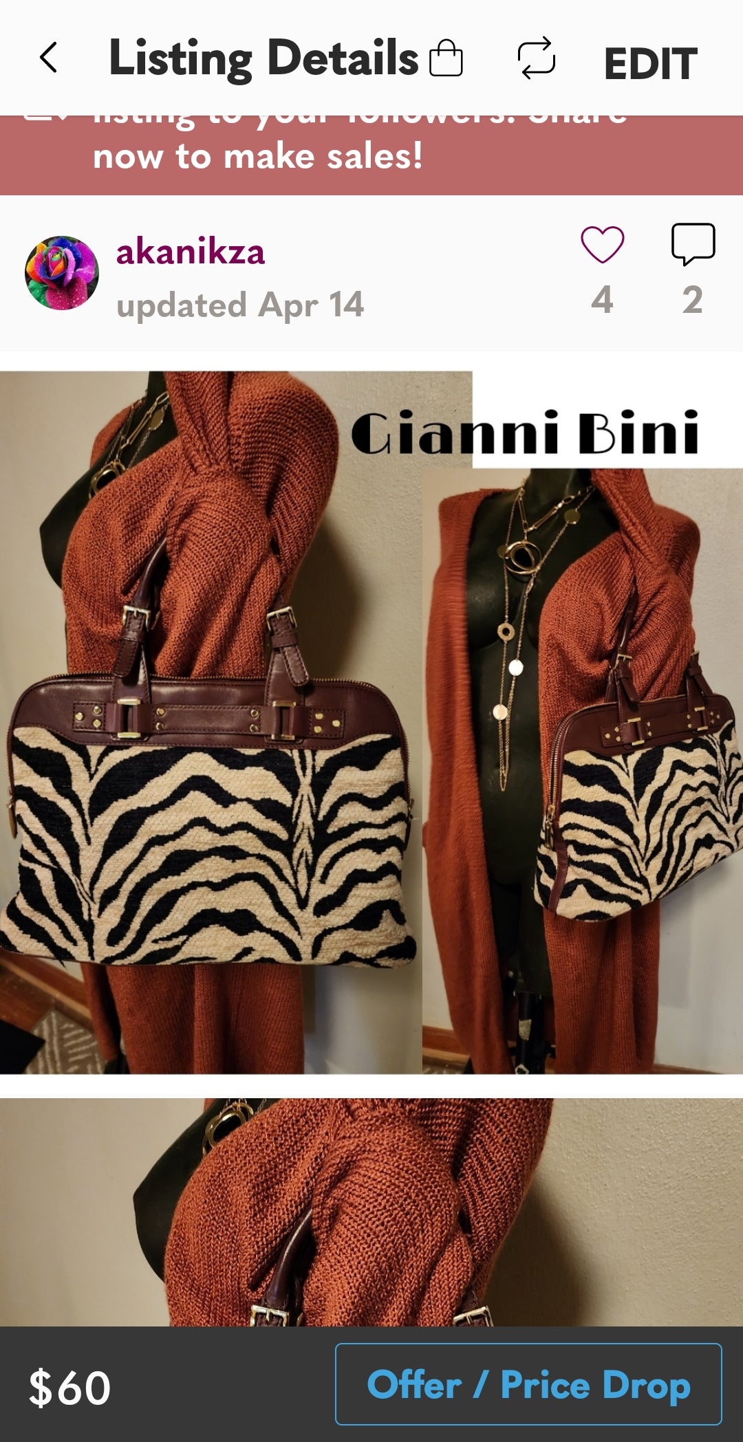 Antonio Melani beautiful leather carpet bag.