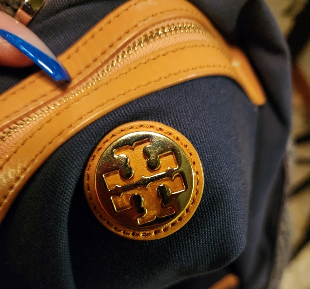 Tory Burch straw bag. Blue/ tan