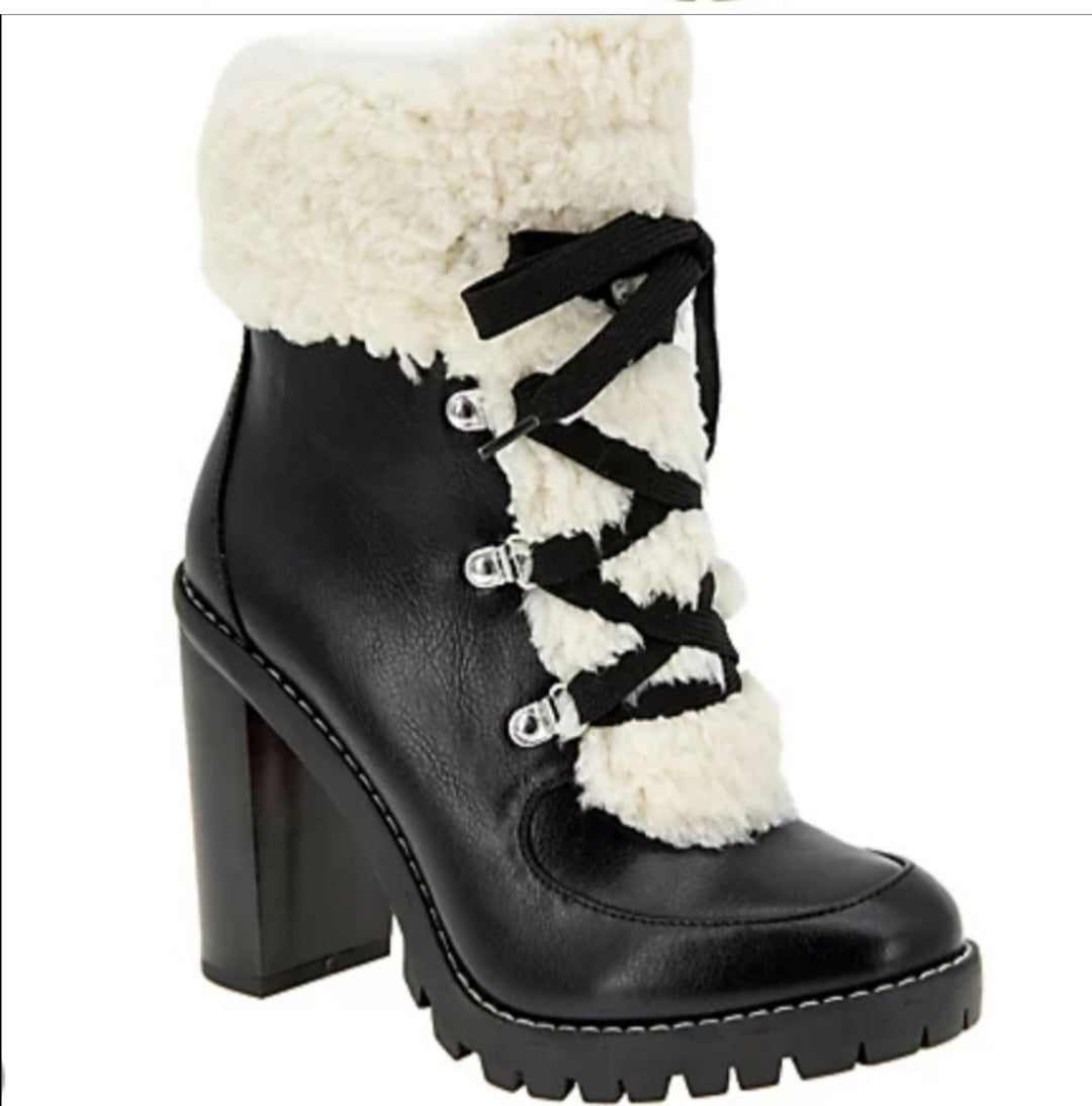 BCBGENERATION Palli Faux Shearling Block Heel Booties. Sz 10m. NIB