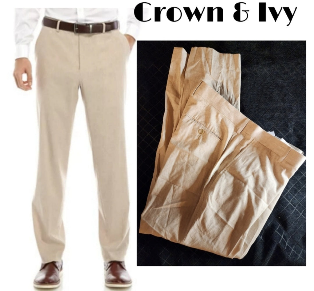 Crown & Ivy Tan Linen Solid Pants. Sz 36x30. Feels great!!