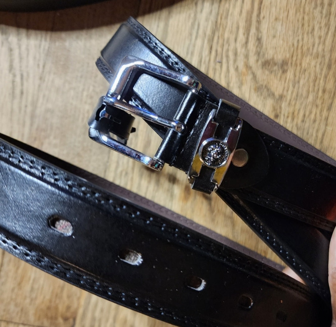 Sophos Sz XL 42-44. Black leather men's belt. Genuine Leather. Sz XL 42-44