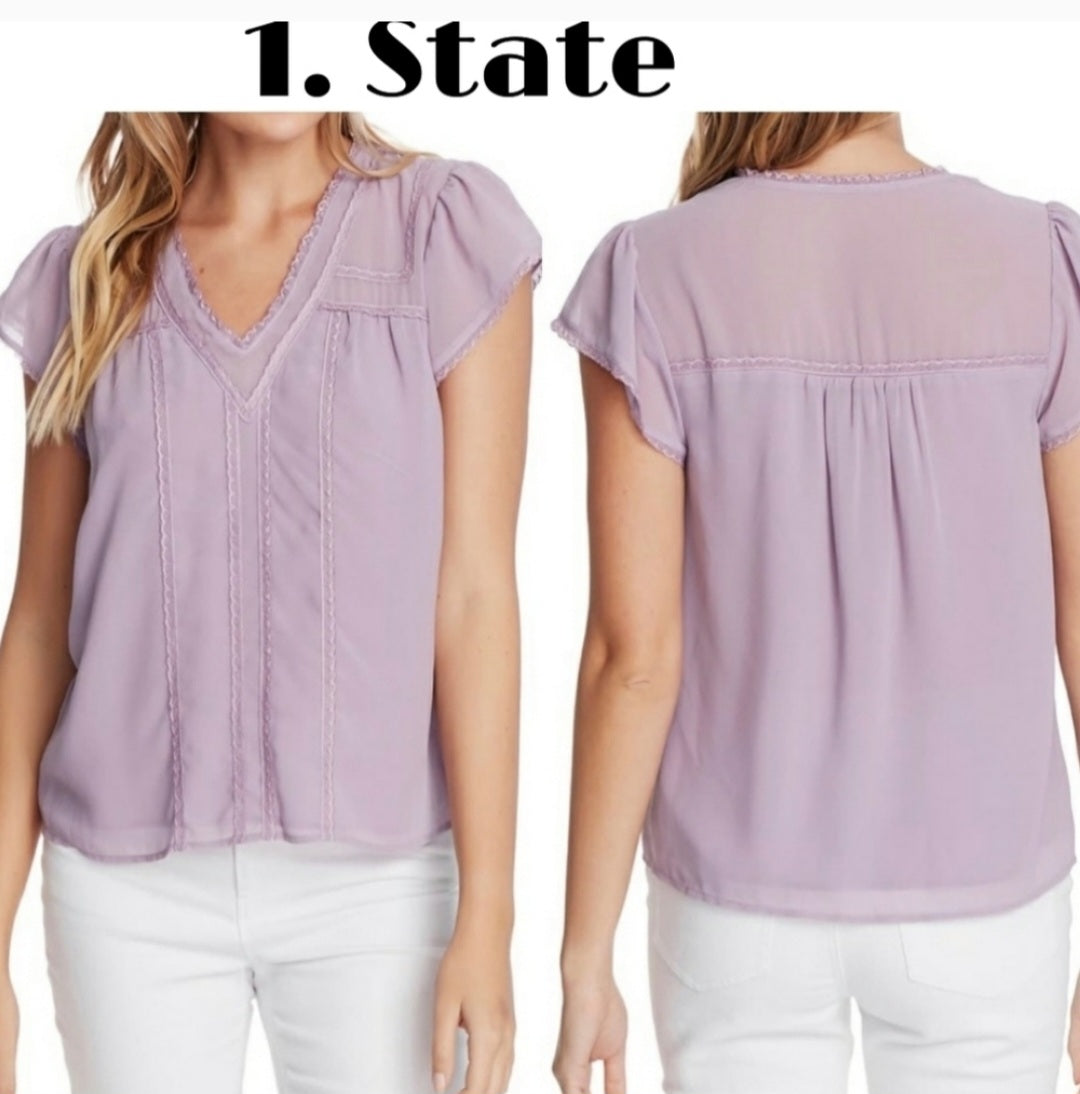 1.STATE Plus Size Lace-trim Top. Lavender. Sz XXL