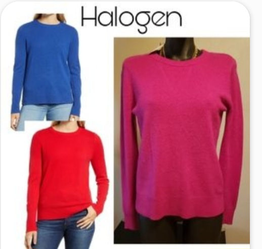 100% Cashmere HALOGEN® crewneck sweater. Sz Sm. Fuscia