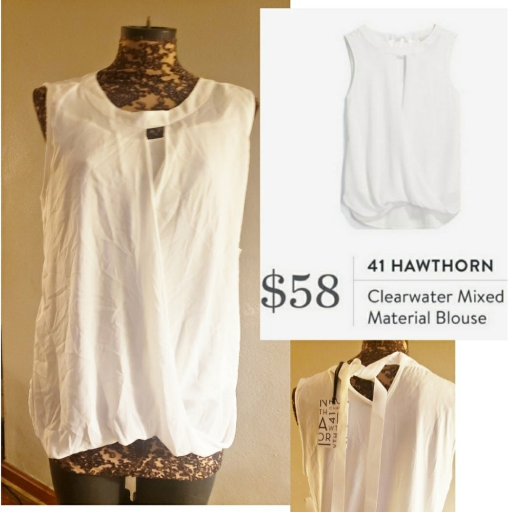 41 Hawthorn white faux wrap neck tie sleeveless top. 3/Large 2/med.