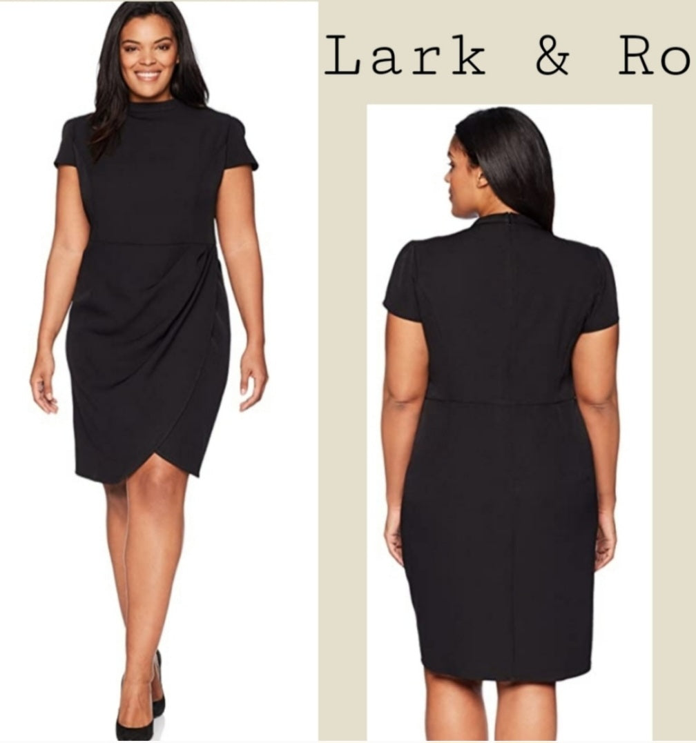 Lark & Ro Cap Sleeve Mockneck Ruched Dress. Sz 16