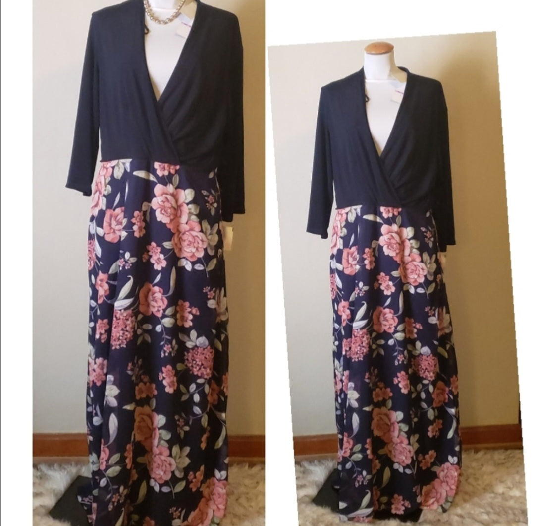 R&K Floral Maxi Dress. Sz 18 (blue)