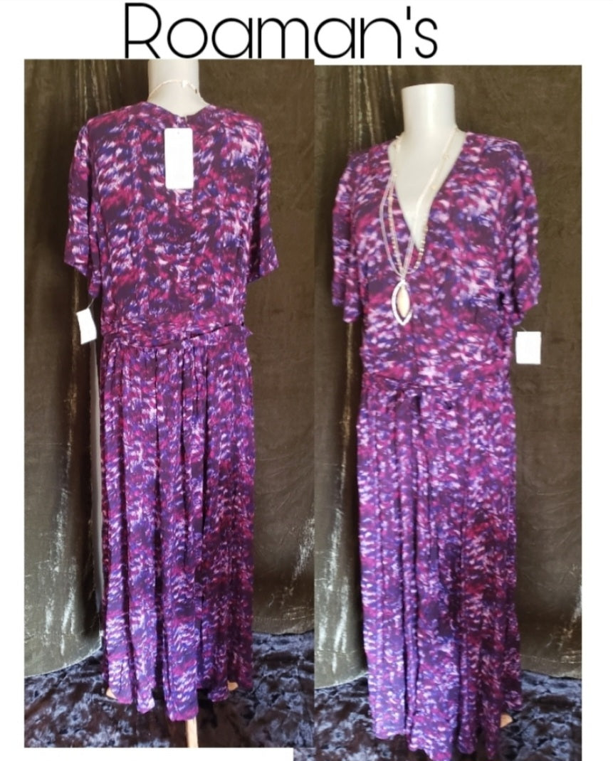 Roaman's purple floral maxi dress. Sz 14/16