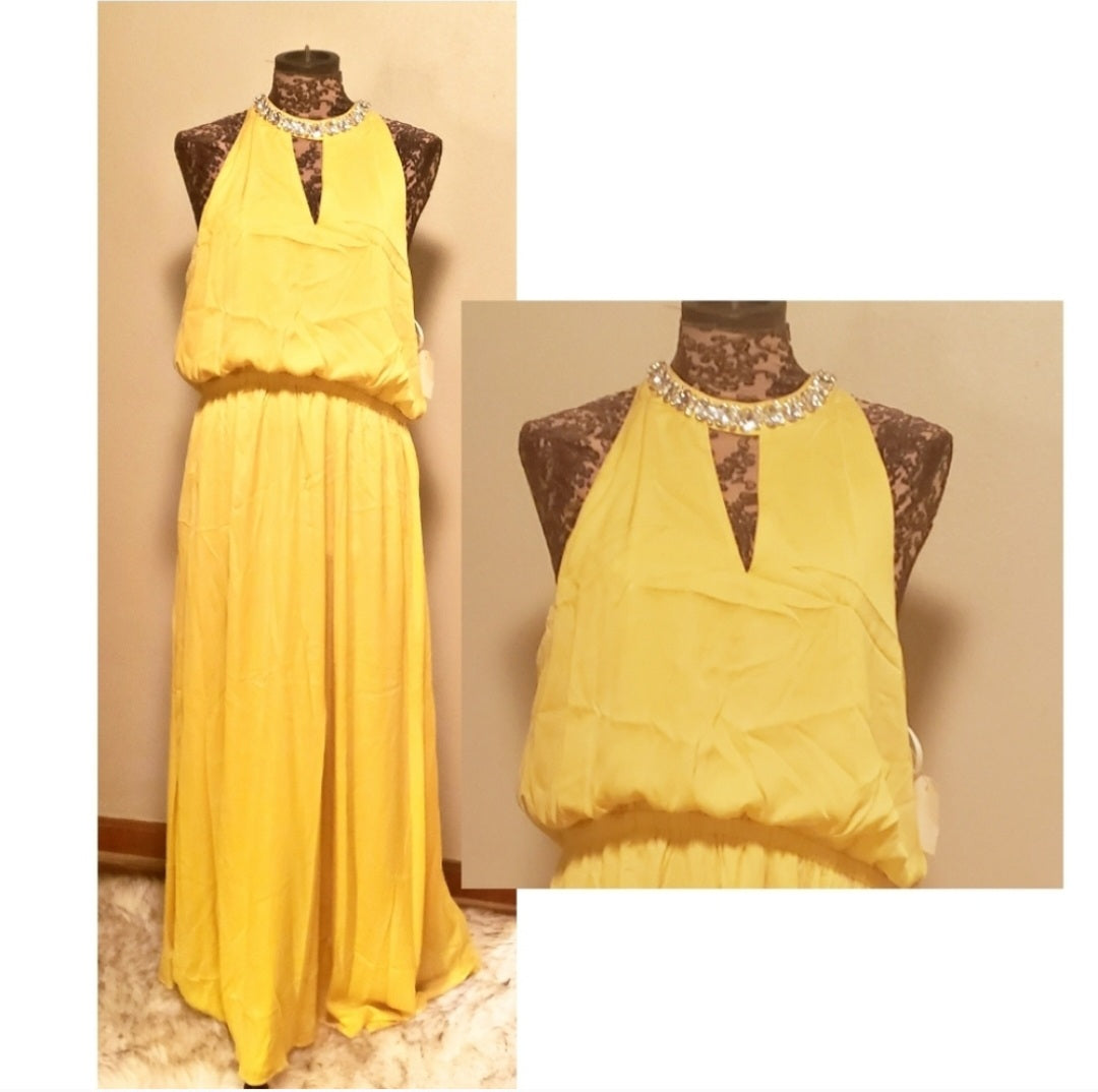 Forever 21 Plus Size rhinestone collar bright yellow maxi dress. 14 avail.