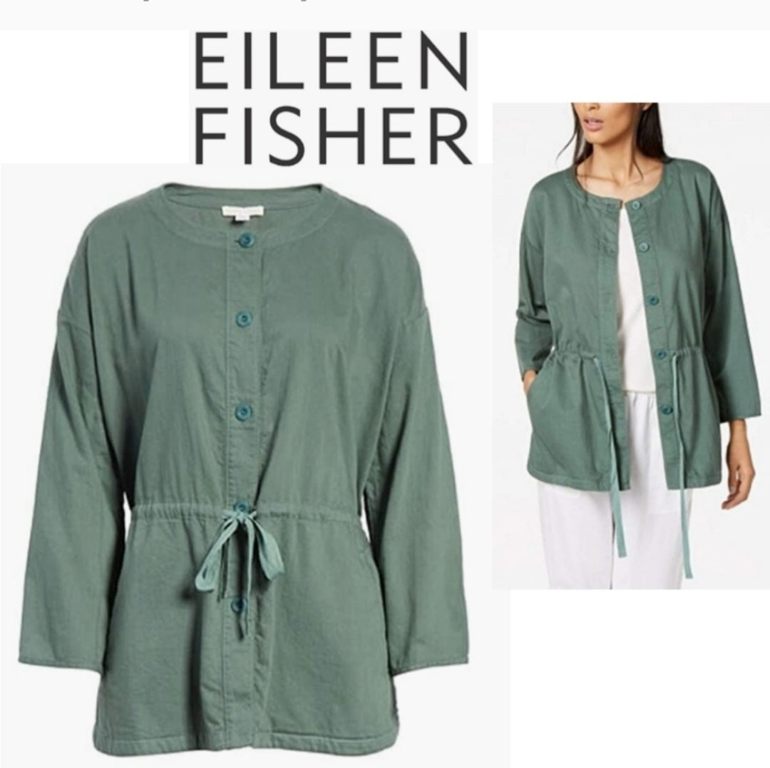 Eileen Fisher Nori Soft Organic Cotton Twill Round Neck Jacket. Sz Xxs. New $218