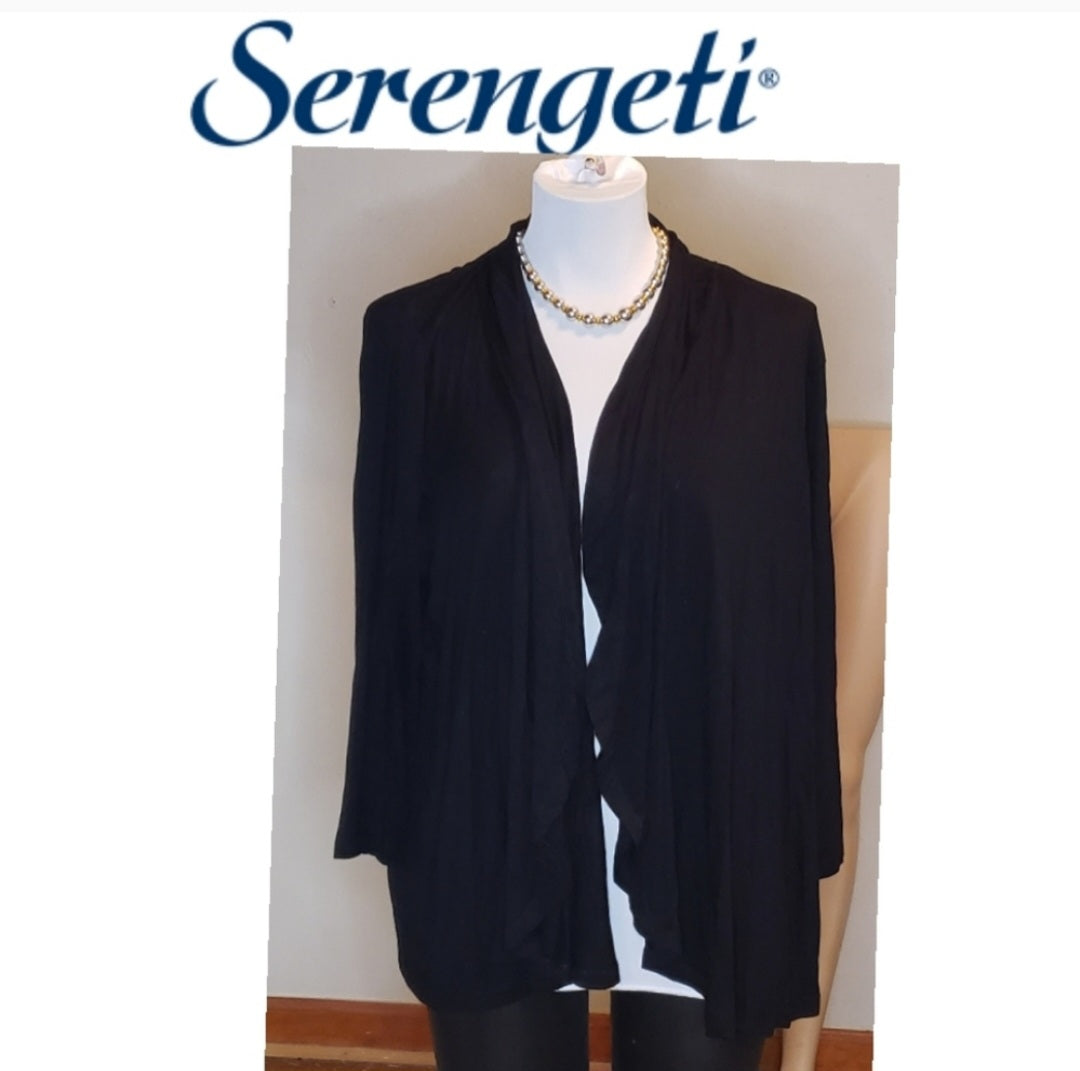 Serengeti black drape open front jacket. Sz XL