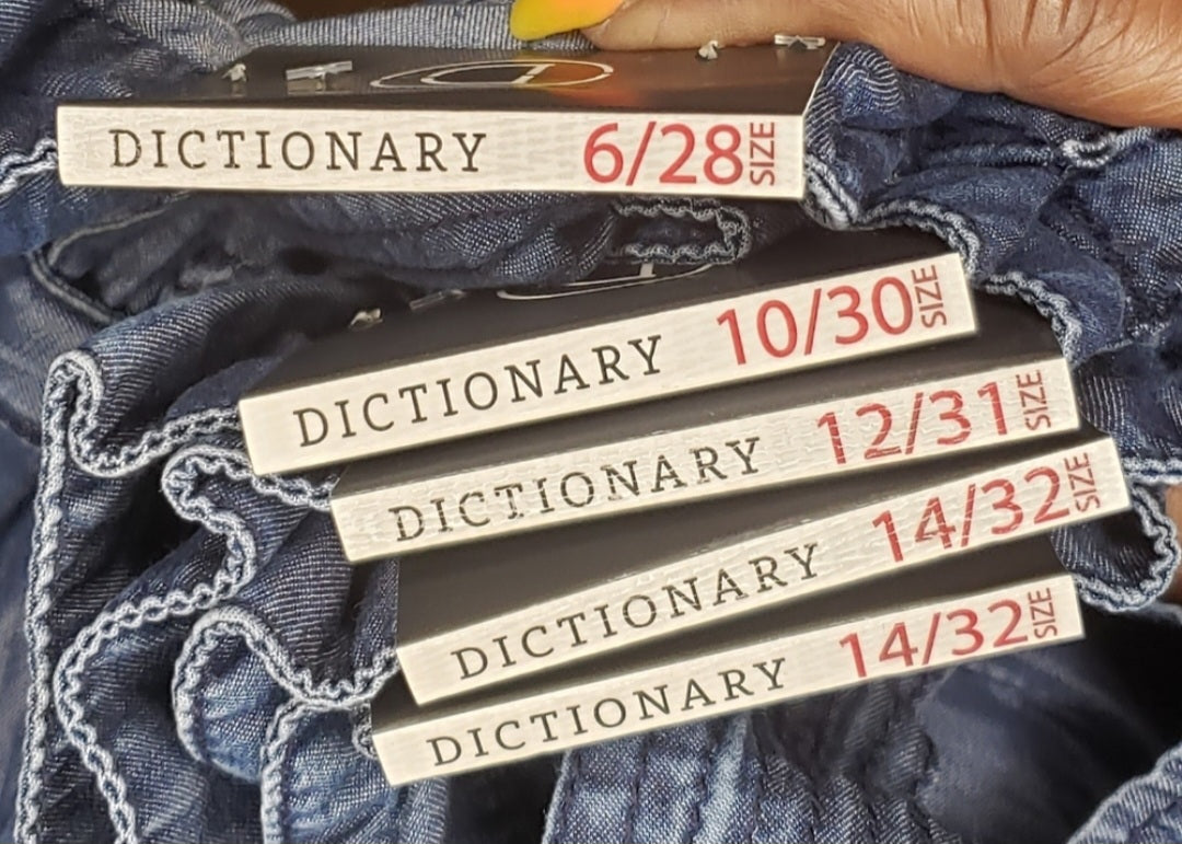 Dictionary paperbag light denim pants. Various sizes.