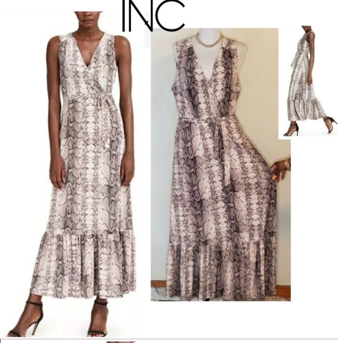 INC Snake-Embossed Faux-Wrap Maxi Dress. Sz XL.