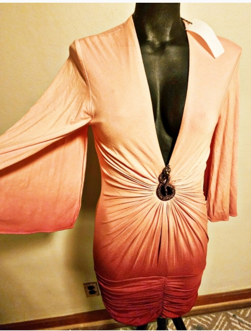 Sky Ombre Cape-Sleeve plunging dress. Sz Small Sz Large. New! Deal! 2023