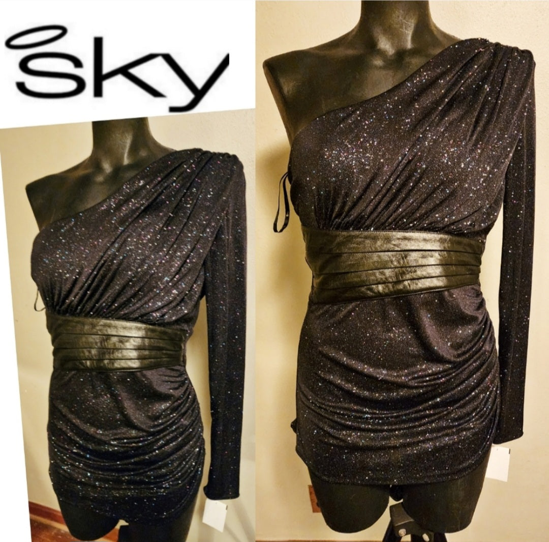 Sky Rainbow Played Trim One Shoulder Dress. Sz. Sm. New