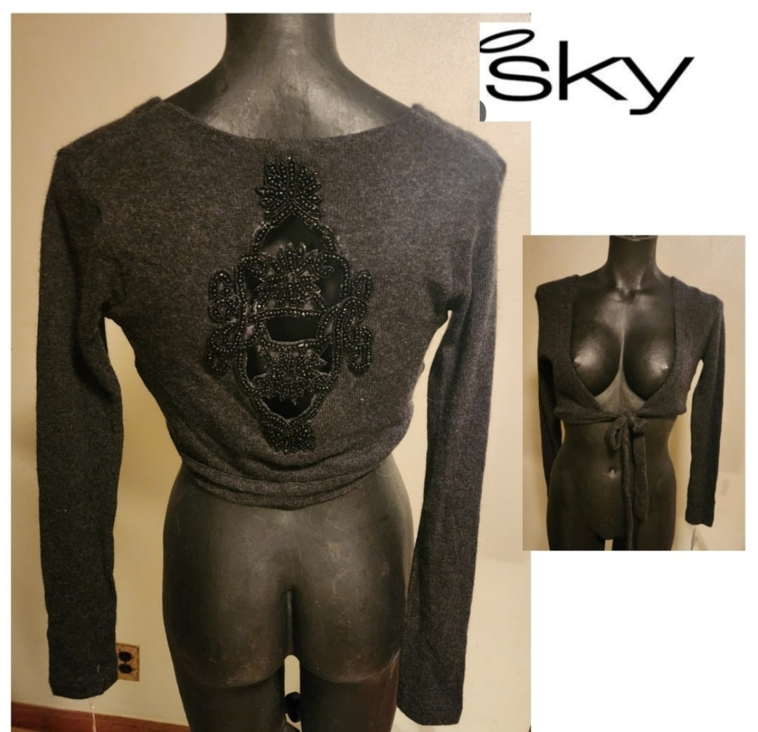Sky crop cardigan tie sweater. Sz Sm.