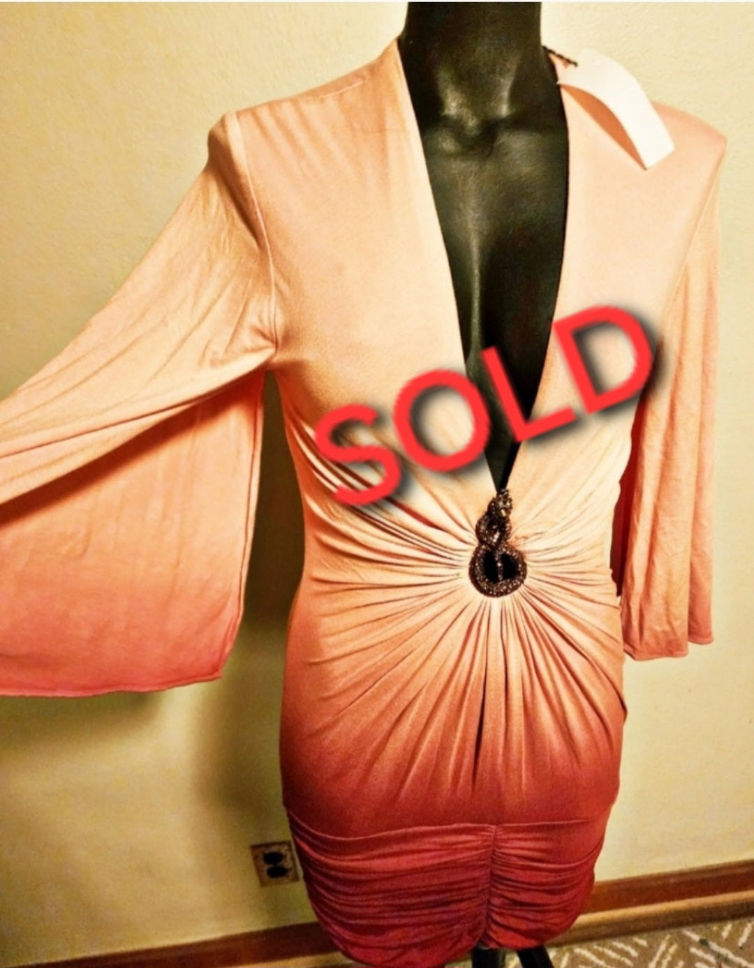 Sky Ombre Cape-Sleeve plunging dress. Sz Small Sz Large. New! Deal! 2023