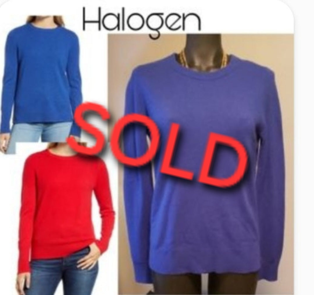 100% Cashmere HALOGEN® crewneck sweater. Sz Sm. royal blue