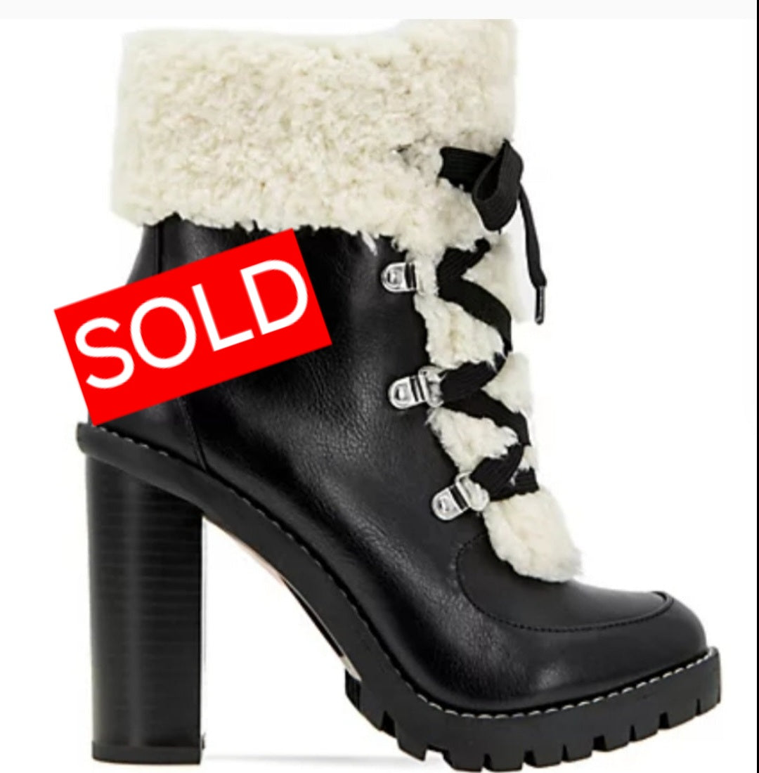 BCBGENERATION Palli Faux Shearling Block Heel Booties. Sz 10m. NIB