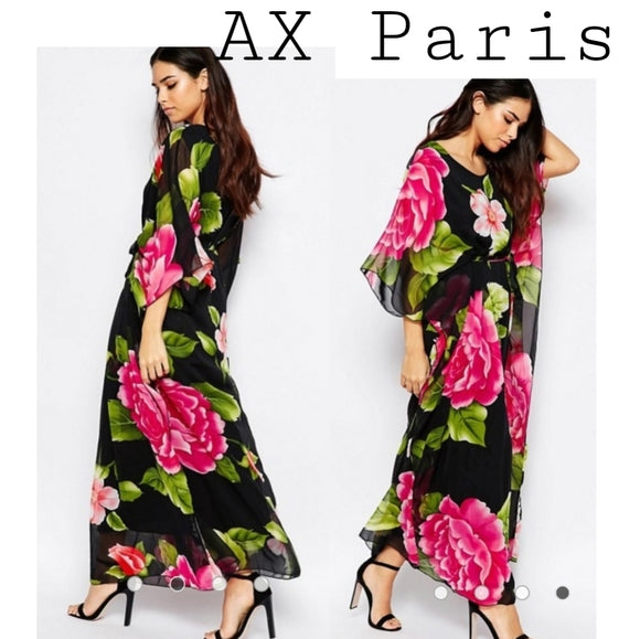 AX Paris Batwing Tropical Floral maxi dress. Sz 10