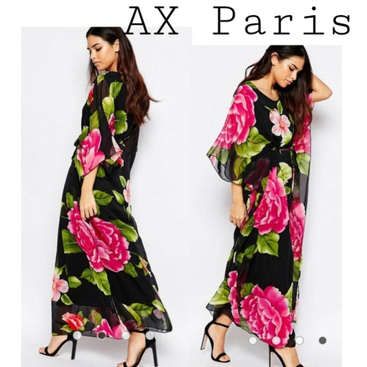AX Paris Batwing Tropical Floral maxi dress. Sz 10
