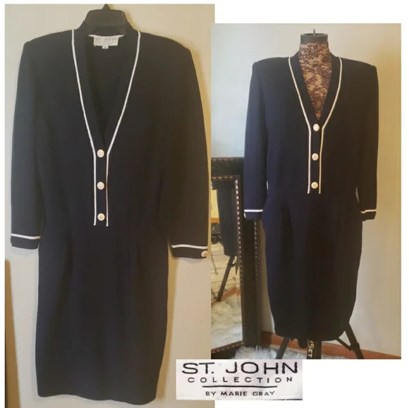 Vintage St. John Collection %100 Wool nautical dress. Sz 10