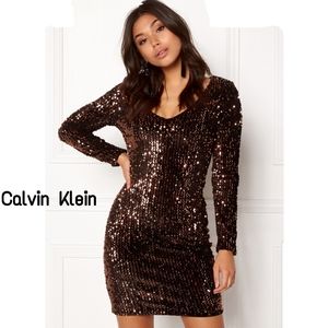 Calvin Klein sequin RUBY RED sheath dress. Sz 8.