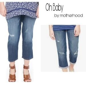 Oh Baby secret belly crop ripped Jeans. Sz Lrg