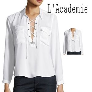 L'Academie The Safari Lace-Up Blouse. Sz Sm