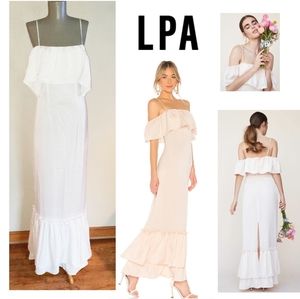 LPA white tiered ruffle maxi dress. Sz Sm
