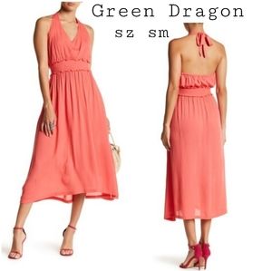Green Dragon halter dress. Tangerine. Sm. Org $86