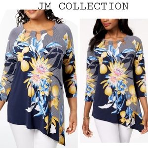 JM Collection floral assymetrical CHAIN top. Sz XL