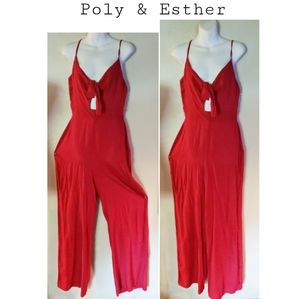 Poly & Esther red wide-leg jumpsuit. Sz Med
