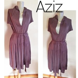 AZIZ brown hooded jersey dress. Sz Sm