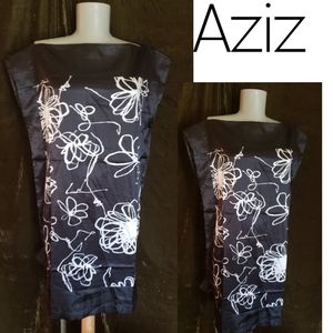 Aziz kimono sleeve satiny black floral dress. 😘