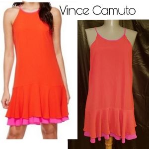 Vince Camuto red/pink ruffle tank dress. Sz Sm