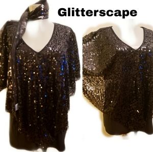 Glitterscape black sequin jersey top. Sz Lrg