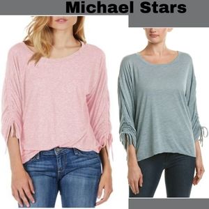 MICHAEL STARSRuched Sleeve Tee. Yellow. Sz OS