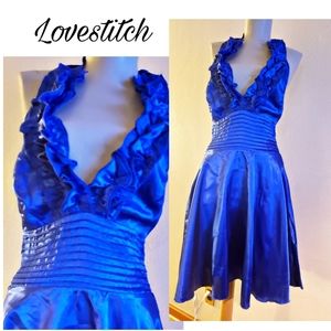 Lovestitch satin ruffle blue halter dress. Sz Med