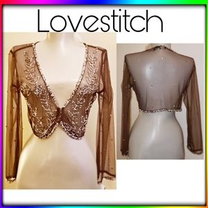 Lovestitch sheer embellished long sleeve crop top