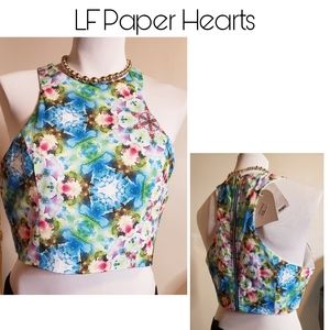 LF Paper Hearts Blu floral crop top. Sz 12