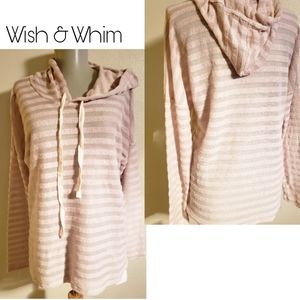 Wish & Whim striped hoodie thermal shirt. Sz L