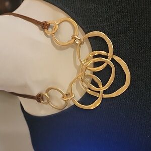 Brass hammered circle corded necklaces
