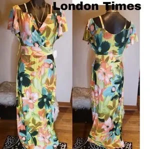 London Times maxi cold shoulder dress. Sz 0