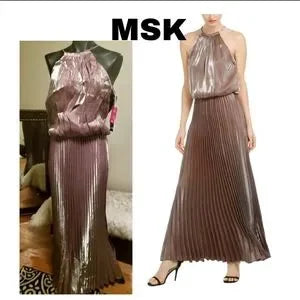 MSK Taupe Satin Chain Neck Evening Dress Gown. Sz 12. nwts. 😍!!